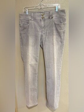CAbi Lou Lou Jeans Style 332 Size 12 Gray Straight Leg Double Button Stretch #1